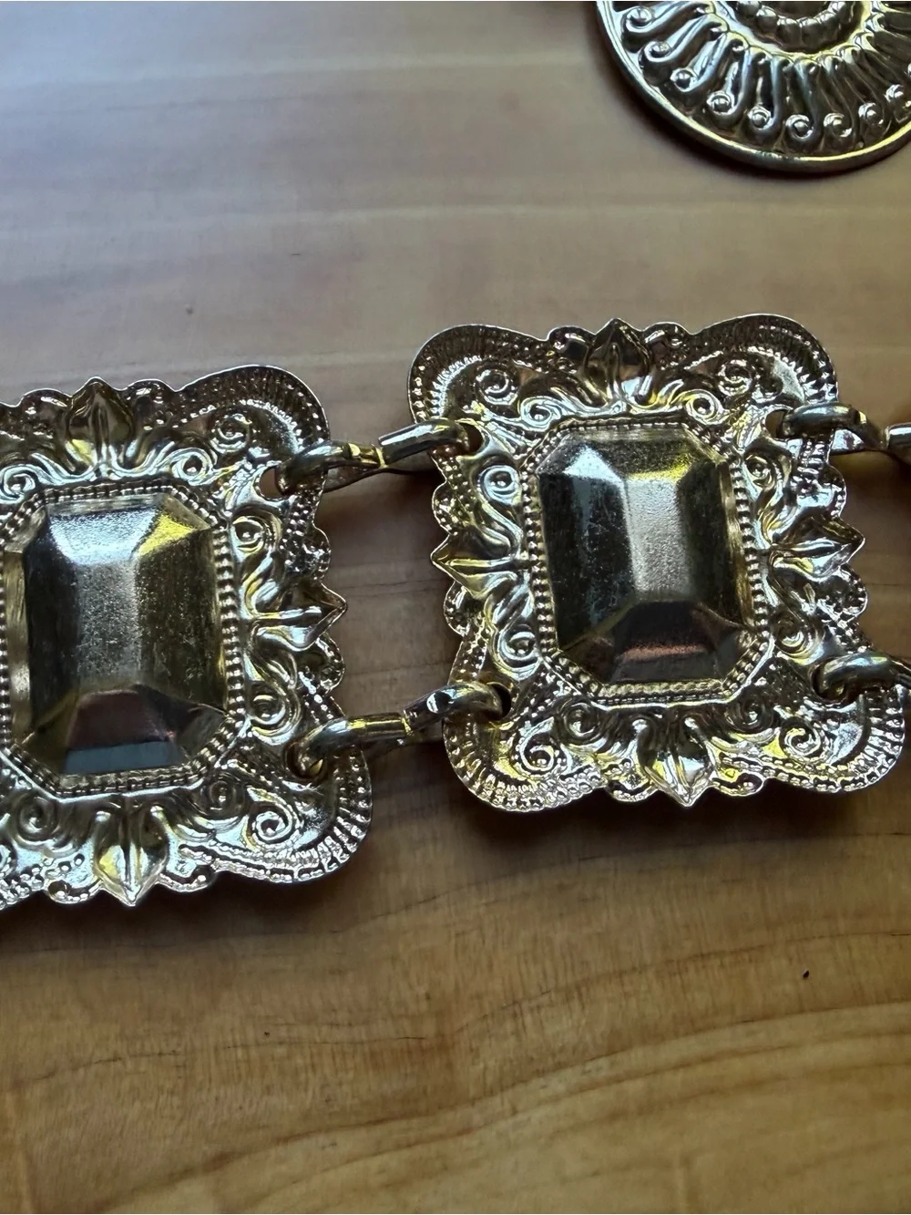 Gold-Tone Statement Waist Belt with Black Gem Accents